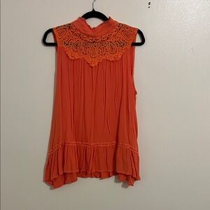 Elegant Orange Lace Accent Blouse